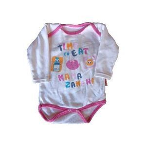 Shirt 9 to 12 months Girls  Mama Zamani Time To Eat White Pink Trim Long Sleeve